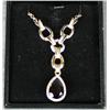 Image 1 : High quality Garnet & Diamond necklace with a  pear garnet approx. 7 carats set in 14kt  yellow gold