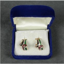 14kt yellow gold pair of earrings set with  diamonds, sapphires, emeralds and rubies.  Est. $1,500-$