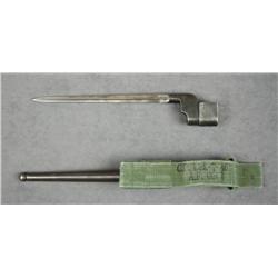 Enfield No. 4 MK I cruciform blade bayonet  and round metal sheath with green hanger in  overall fin