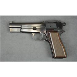 Browning Hi-Power semi-auto pistol, 9mm cal.,  4-3/4” barrel, blue finish, checkered wood  grips, #2