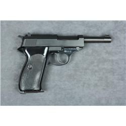 Walther P38 DA semi-auto pistol,  import-marked, 9mm cal., 4-3/4” barrel, black  finish, black check
