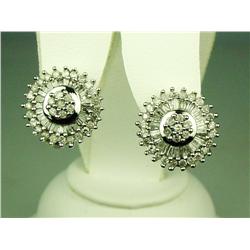 Dazzling 10 karat white gold ladies custom  made earrings set with round and baguette cut  diamonds 