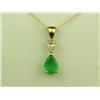 Image 1 : High quality 14 karat yellow gold ladies  handmade necklace set with a pear shape green  Emerald wei