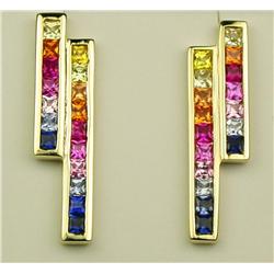 Dazzling 10 karat yellow gold ladies  contemporary design earrings channel set with  fine created mu