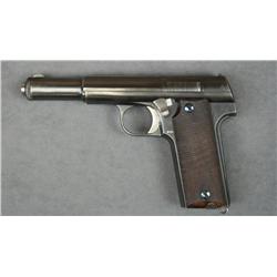Astra Model 600/43 semi-auto pistol, 9mm  cal., 5-1/4” barrel, mat blue finish,  checkered wood grip