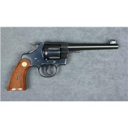 Colt Officer’s Model Target DA revolver, .38  Special cal., 6” barrel, blue finish,  checkered medal