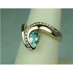 High quality 14 karat yellow gold ladies  custom made contemporary design ring set with  a center pe