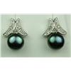 Image 1 : Brilliant 10 karat white gold ladies custom  design earrings set with two round black  Pearls averag