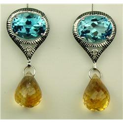 Charming 10 karat white gold ladies drop  design earrings fine set with two briolette  cut Citrines 