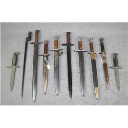 Lot of 10 misc. military bayonets, most with  scabbards, many of European manufacture  in  overall f