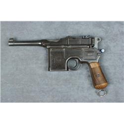 Mauser “Broomhandle” semi-auto pistol, import  marked with modern leather holster and  cardboard shi