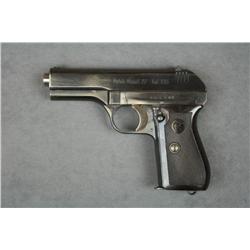 CZ Model 27 semi-auto pistol, 7.65 cal.,  3-3/4” barrel, blue finish, checkered brown  plastic grips