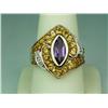 Image 2 : Fashionable 10 karat yellow gold ladies  custom made ring bezel set with a center MQ  cut Amethyst w