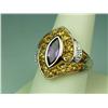Image 3 : Fashionable 10 karat yellow gold ladies  custom made ring bezel set with a center MQ  cut Amethyst w