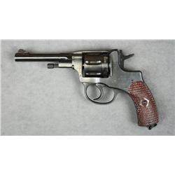 Russian Nagant DA revolver, 7.62mm cal.,  4-1/2” barrel, black re-finish, checkered  plastic grips,