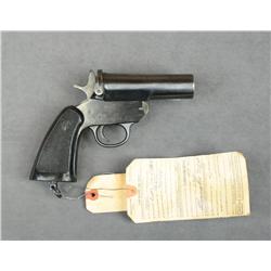 H & R Mark VI flare pistol, 4-1/4” barrel,  blue finish, checkered H&R black plastic  stock, #12276.