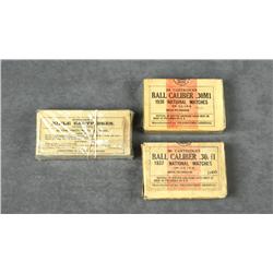 Lot of four boxes of collectible military  ammo including two boxes of 20 cartridges  .30M1 ball cal