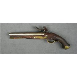 British flintlock single shot military  pistol, .64 cal., 9” barrel, wood stock,  brass furniture.  