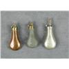 Image 1 : Lot of three pocket model sized brass powder  flasks including a plain brass flask with  nice patina