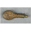 Image 1 : Embossed game scene and leaf designed shotgun  brass powder flask approx. 9” overall and in  good to