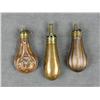 Image 1 : Lot of three English flasks including on  embossed, one ribbed and a bag flask marked  James Dixon a