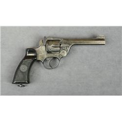 Enfield DA revolver, .38 cal., 5” barrel,  blue finish, black thick plastic grooved  grips, #6029. T