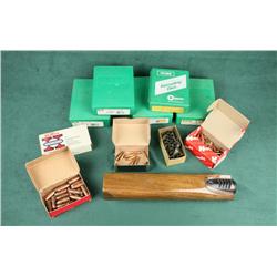 Bonanza lot of lead bullets, brass casings  and reloading dies; bullets in calibers .44,  7mm, .45 c