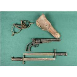 Lot of misc. collectibles including to Krag  bayonets, dated 1895 and 1900 in relic  condition; a cu