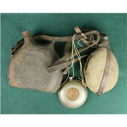 Lot of three misc. collector canteens  including a large metal canteen with thick  leather strap, a 