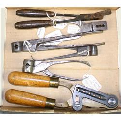 Lot of six misc. bullet molds including a  brass small caliber gang mold with wood  handles; conditi