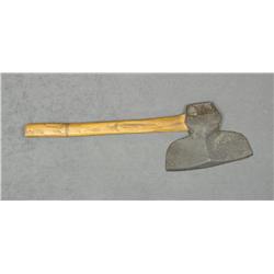 Great old hand forged broad axe approx. 12” x  9” with later wood shaft approx. 27”  overall.  Est.: