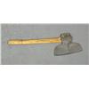 Image 1 : Great old hand forged broad axe approx. 12” x  9” with later wood shaft approx. 27”  overall.  Est.: