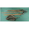 Image 1 : Lot of four misc. blades for the restorer  including a European bayonet scabbard, frog  and belt; a 