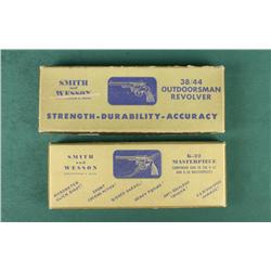 Lot of two early Smith and Wesson gold and  blue two piece factory boxes, both in overall  very good