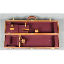 High quality pre-1950s leather-over-wood  lined double shotgun suitcase in overall very  good to fin