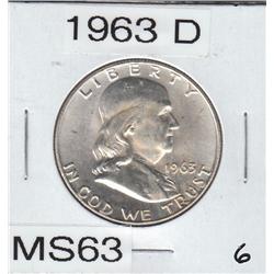 1963 D FRANKLIN HALF FLASHY MS 63
