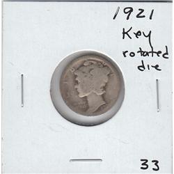 1921 MERCURY DIME W/ ROTATED REVERSE SEMI KEY