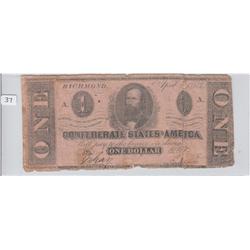 $1 CONFEDERATE CSA 1863