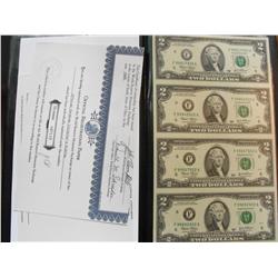 UNCUT SHEET OF $2 BILLS NEAT ITEM GEM 2003