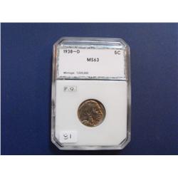 1938 D BUFFALO MS 63 SHARP COIN NICKEL