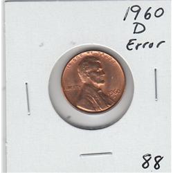 1960 D CENT UNC DIE ERROR ON 0