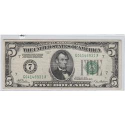 NUMERICAL SERIES $5 REDEEMABLE IN GOLD FRN 1928