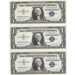GEM RUN OF 3 $1 SILVER CERTIFICATES 1957