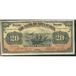 The Bank of Nova Scotia 1925 $20 #141574 CH-550-28-18.  Note grades VF with problems.  ½ inch tear i