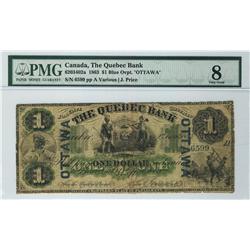 The Quebec Bank 1863 $1  6599 CH-620-34-02a PMG VG8