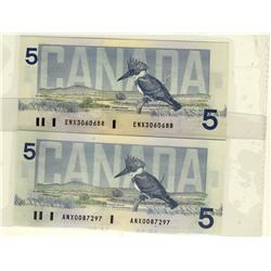1986 $5 BC-56aA-i #ANX0087297 &  30606688.  Lot of 2 notes, both are considered UNC.