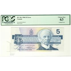 ERROR 1986 $5 BC-56c GOS5899617 Cutting Error PCGS UNC63