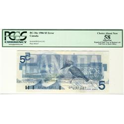 ERROR 1986 $5 BC-56c GPG1411351 Full Face to Back Offset PCGS AU58 App