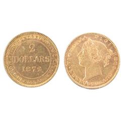 Gold Nfld 1872 $2 ICCS AU58, nice lustre, well struck.
