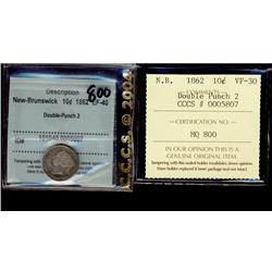 New Brunswick 1862 10¢ Dbl Punch ICCS VF30.